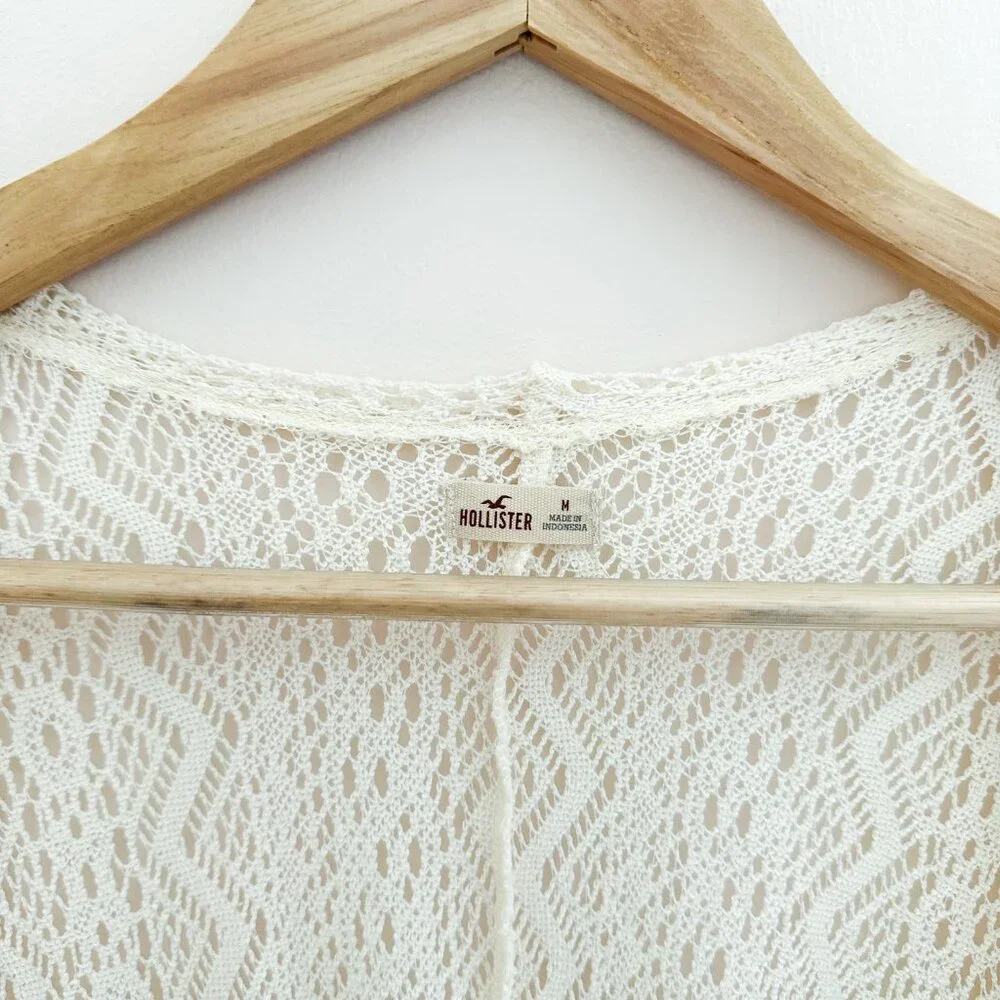 Hollister Lace Duster Kimono Open Cardigan Cream Cotton Full Length Size M - Picture 4 of 8